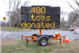 A sign reading ? toys donated